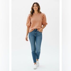 Rebecca Taylor NWT Textured Tight Knit White Speckled Puff Sleeve Sweater Sz XS